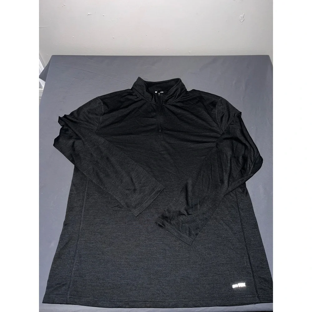 Tek Gear DryTek Mens Quarter Zip Pullover Black Heather Performance Shirt Large